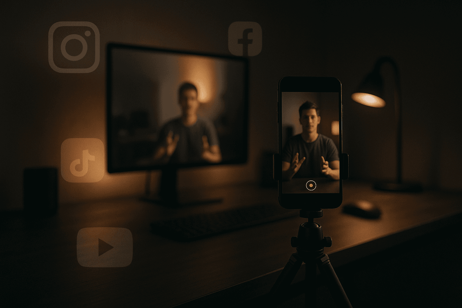 A cinematic still photograph of a minimal, high-end creative studio.